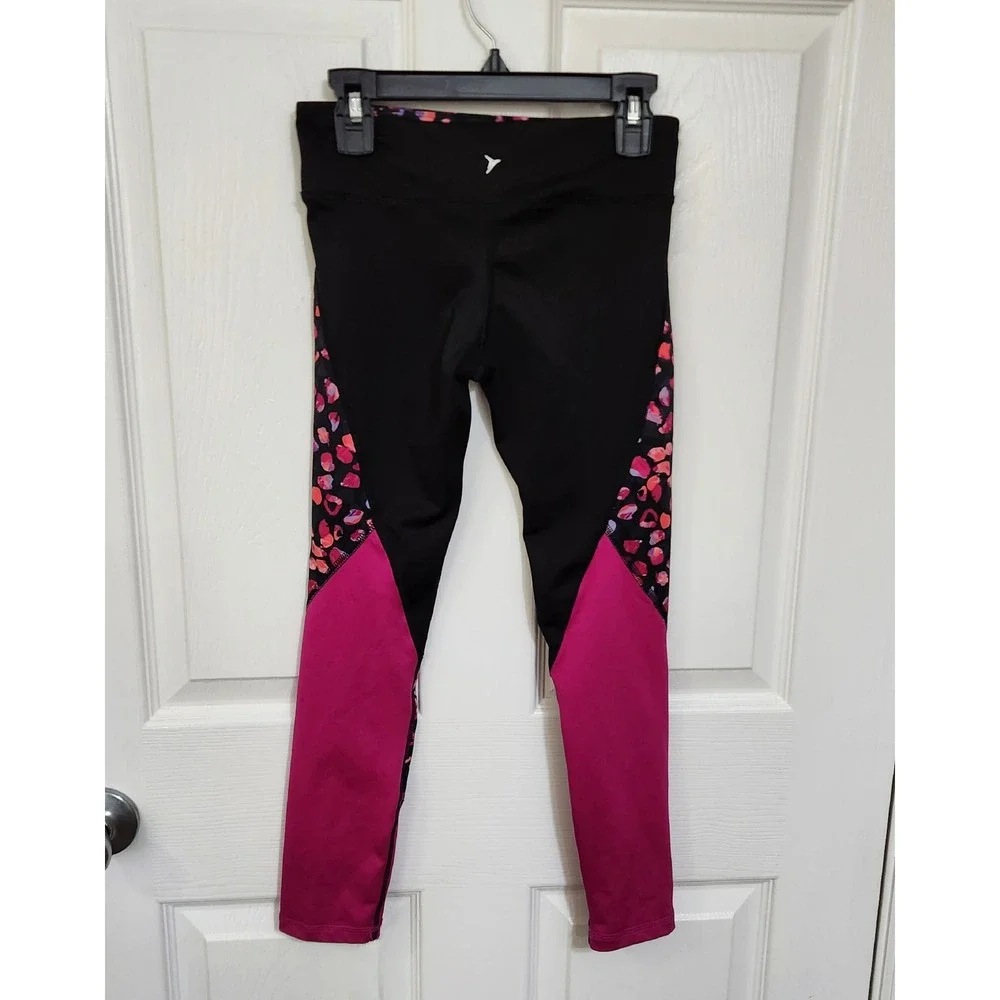 Old Navy Active Go-Dry Pink Leopard Print Colorblock Leggings Girls Medium 8